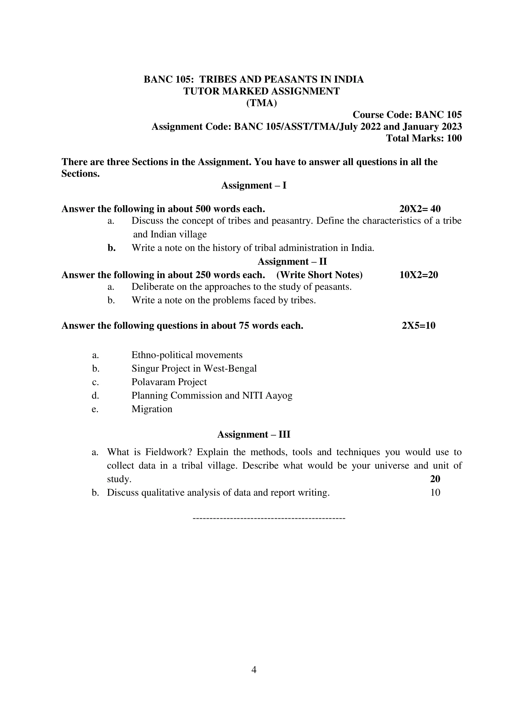 BANC-105 IGNOU Solved Assignment 2022-2023 TRIBES AND PEASANTS IN INDIA