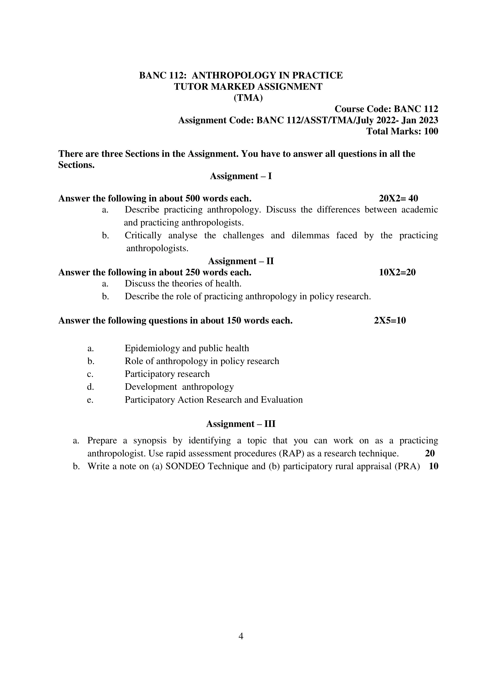 BANC-112 IGNOU Solved Assignment 2022-2023 ANTHROPOLOGY IN PRACTICE