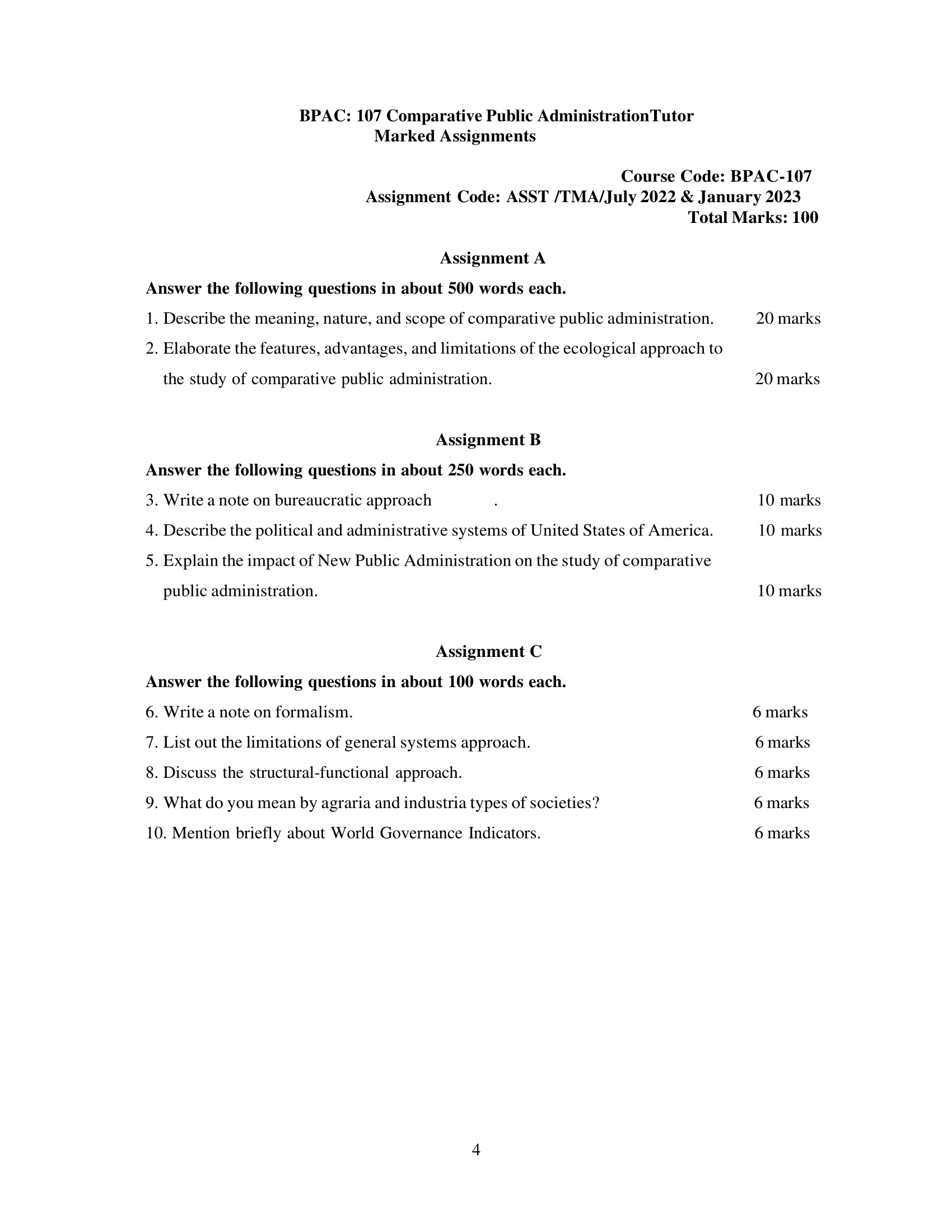 BPAC-107 IGNOU BAG Solved Assignment-Comparative Public AdministrationTutor