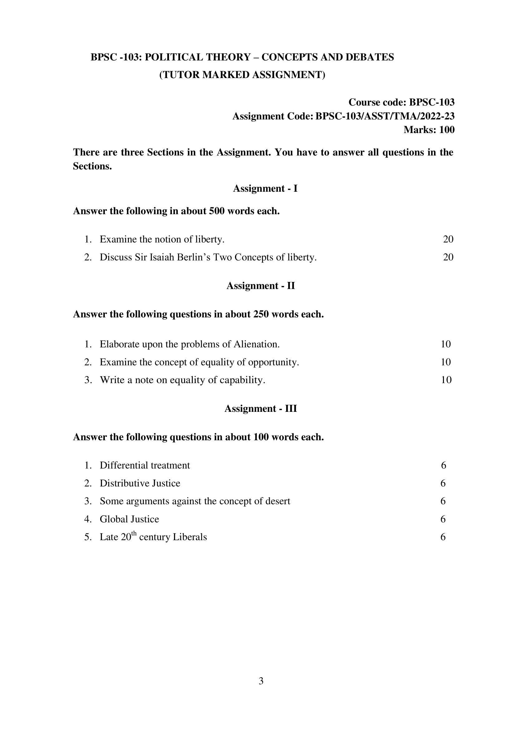 BPSC-103 IGNOU BAG Solved Assignment-POLITICAL THEORY – CONCEPTS AND DEBATES