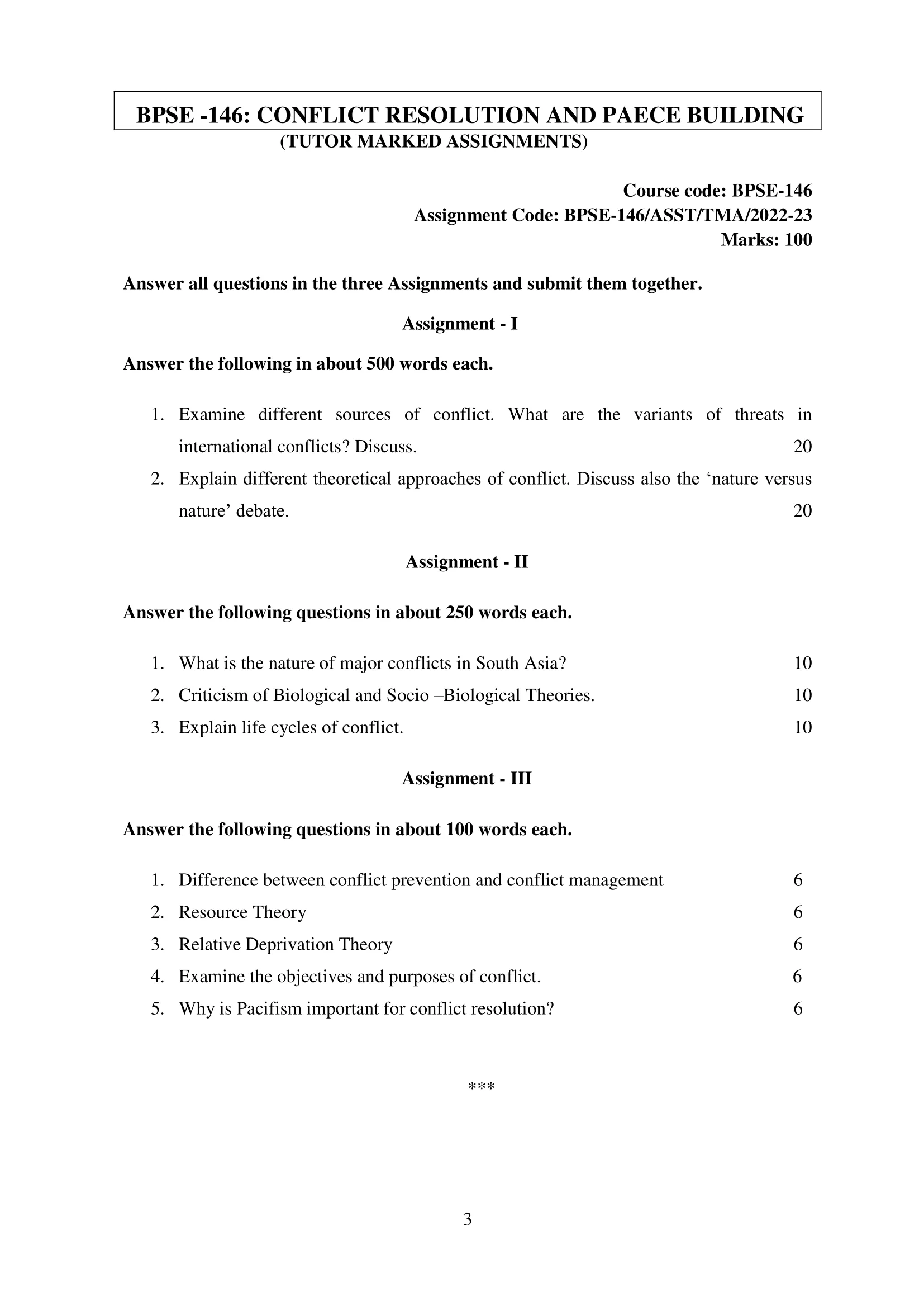 BPSE-146 IGNOU Solved Assignment 2022-2023 CONFLICT RESOLUTION AND PAECE BUILDING