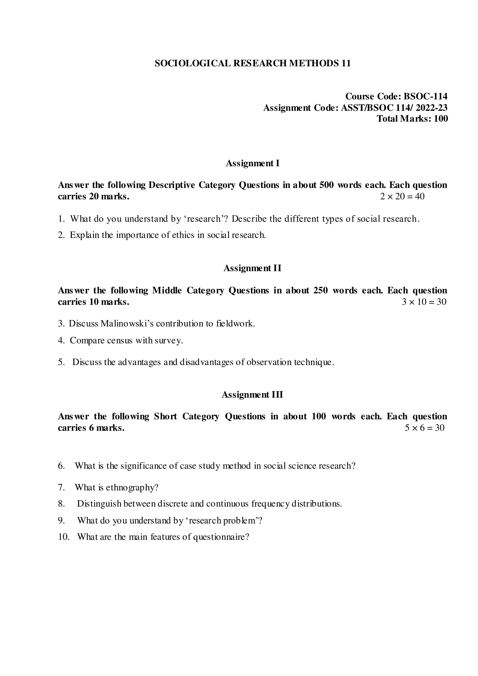 BSOC 114 IGNOU BAG Solved Assignment-SOCIOLOGICAL RESEARCH METHODS-II