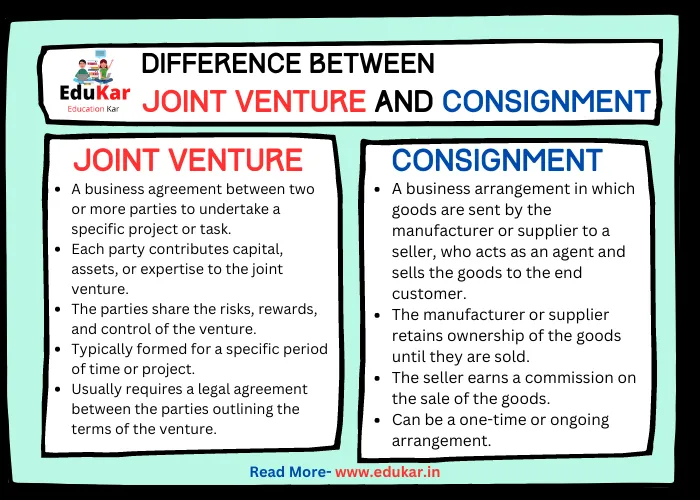 Difference between Joint Venture and Consignment