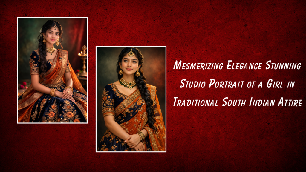 Mesmerizing Elegance Stunning Studio Portrait of a Girl in Traditional South Indian Attire